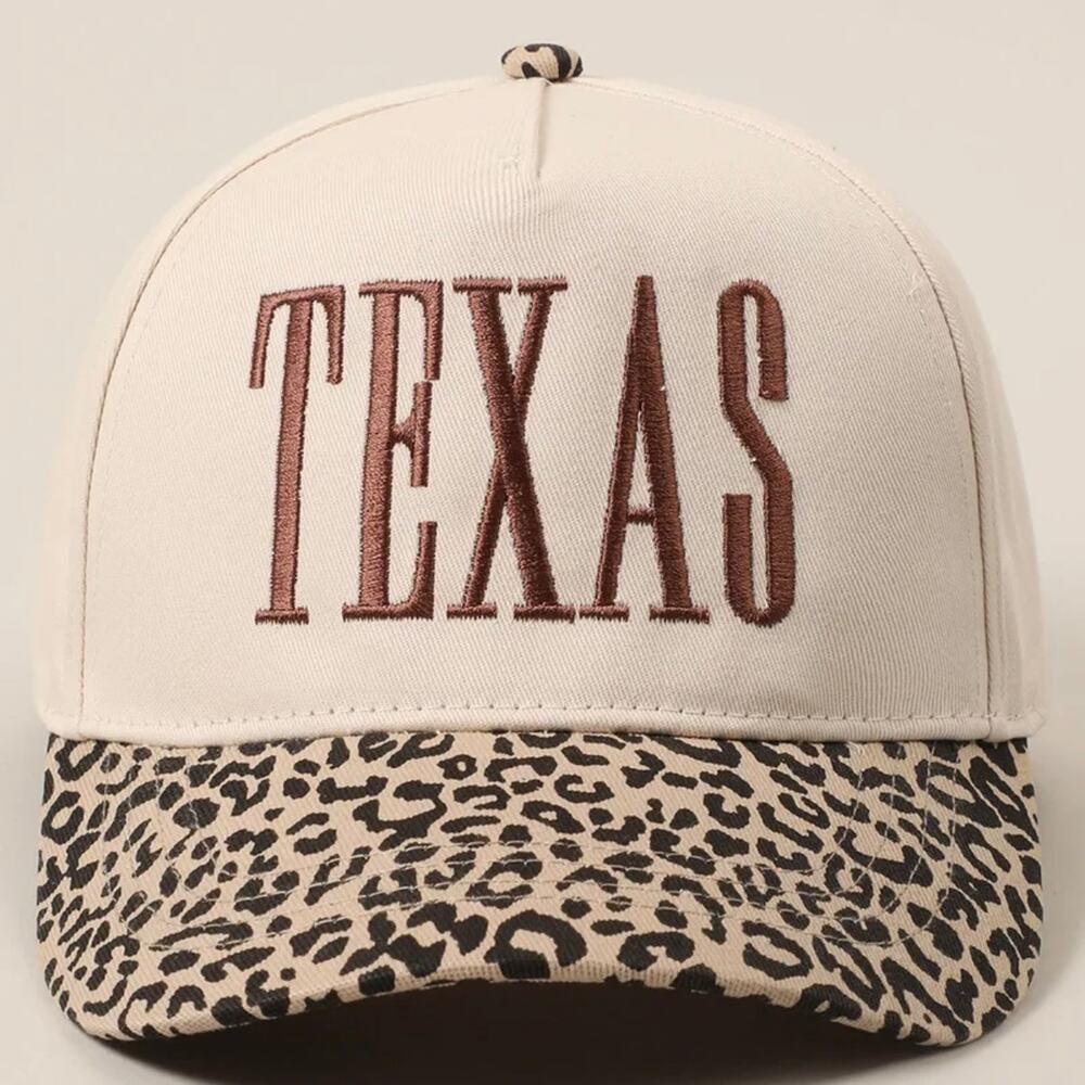 Texas Brown Leopard Print Embroidered Graphic Cap